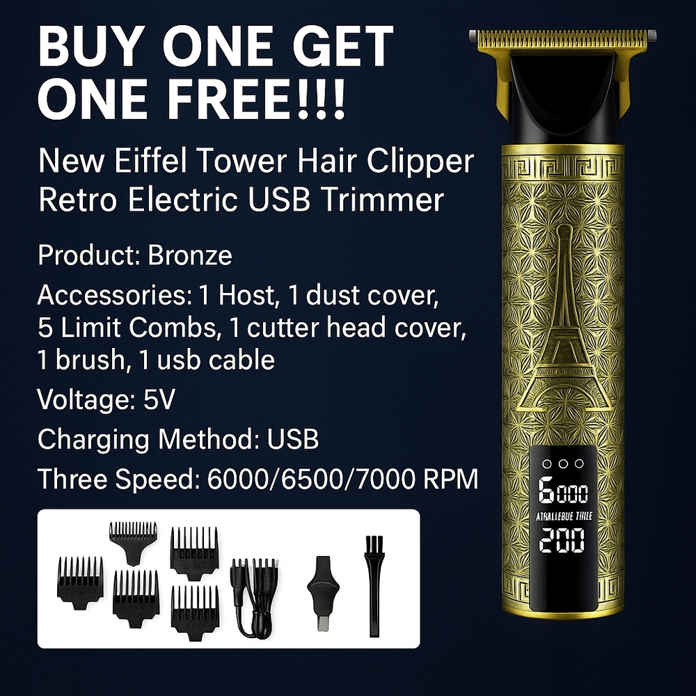 BUY ONE GET ONE FREE!!! New Eiffel Tower Hair Clipper Retro Electric USB Trimmer